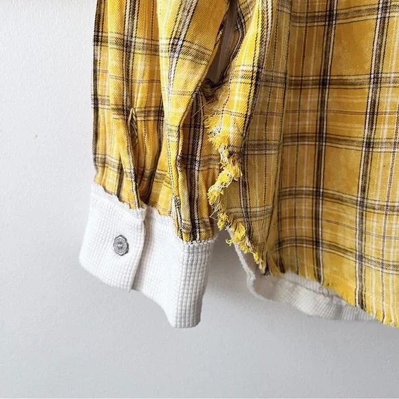 POL Boho Waffle Knit Henley Mixed Plaid Floral Print Women’s Long Sleeve Top L - Picture 9 of 12